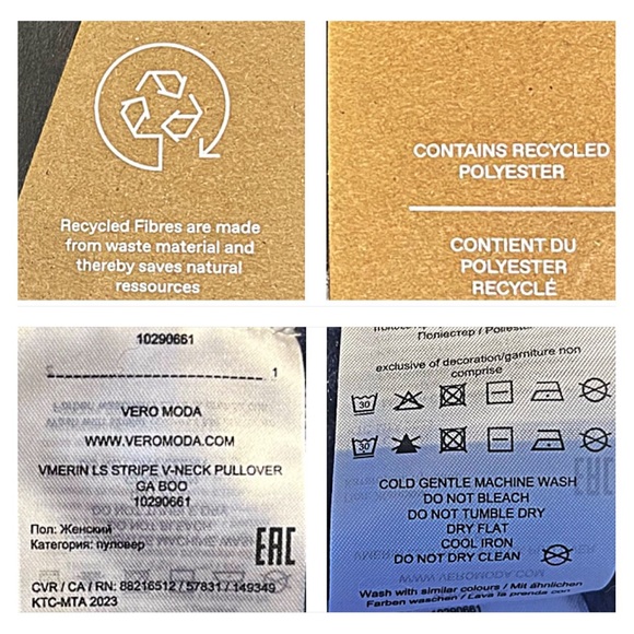 NWT VERO MODA ERIN STRIPED V-NECK CHUNKY KNIT COZY SWEATER XL Navy Cream - Picture 12 of 12